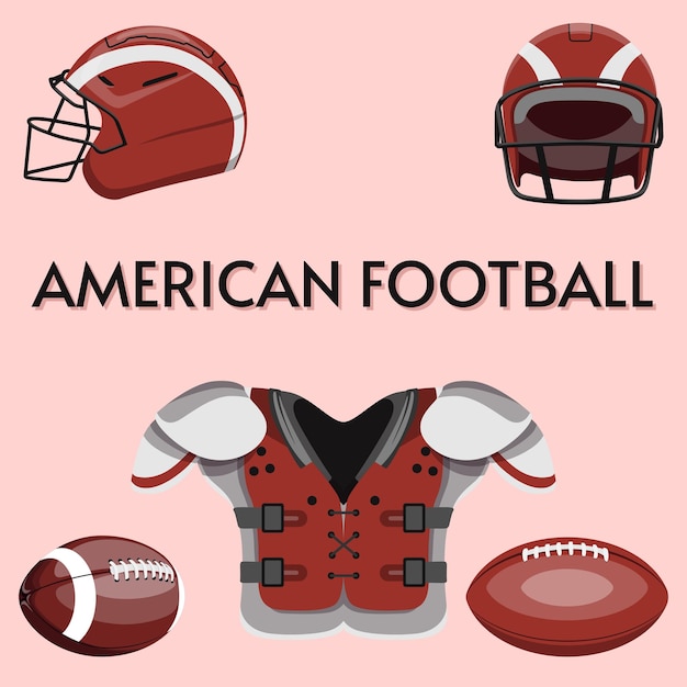 Vector van American Football Equipment helmen schoudervullingen en ballen