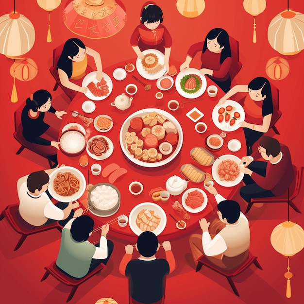 Vector van Chinese familiereünie verzamelen voor Chinees Nieuwjaar viering