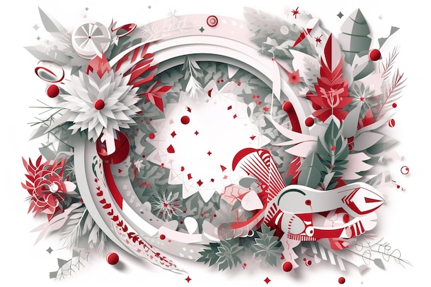 Vector van de kerstkrans met rode strikhulstbessenlolly's en dennenappels
