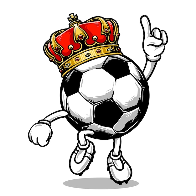 Vector van de koning van het voetbal voetbal mascotte icoon karakter ontwerp