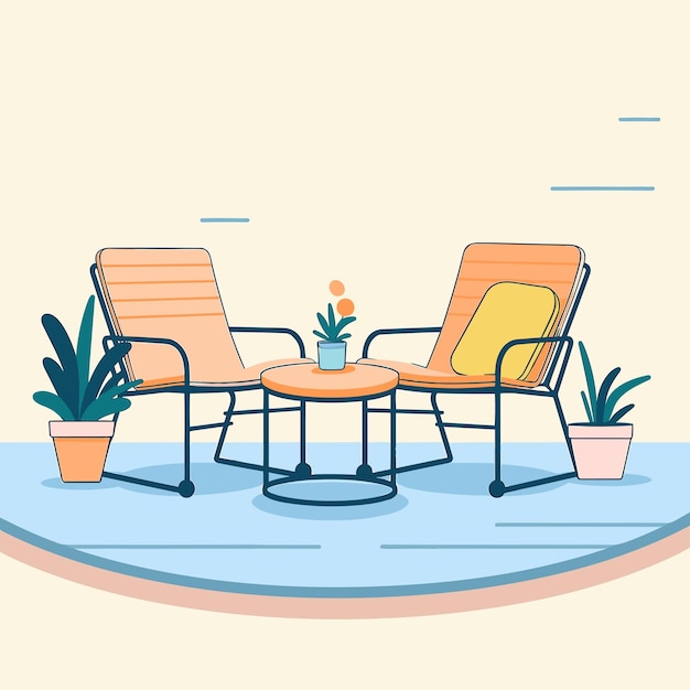 Vector vector van een eenvoudige en minimalistische illustratie van stoelen en een tafel in een lijn