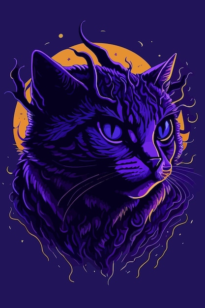 Vector van een kat digitale kunst in paars illustratie kunstontwerp logo poster en t-shirt ontwerp