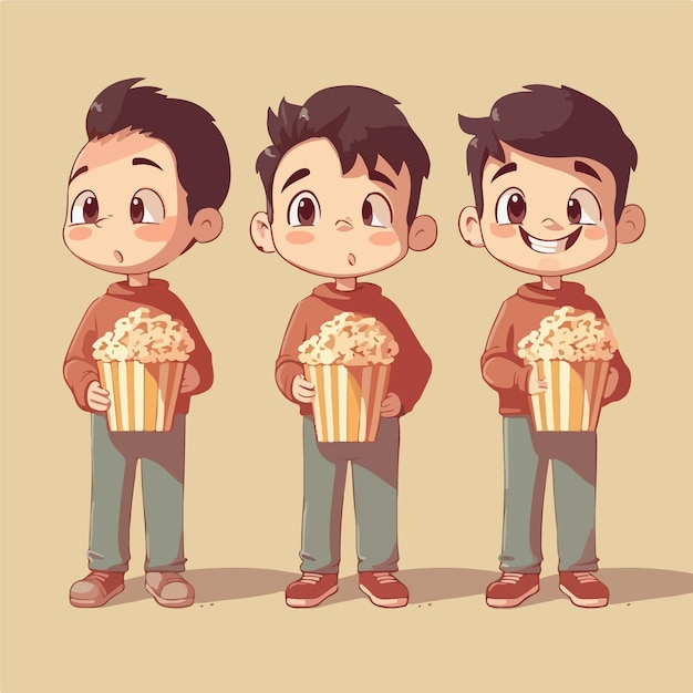 Vector van een kind met een dienblad met popcorn cartoon stijl jonge jongen