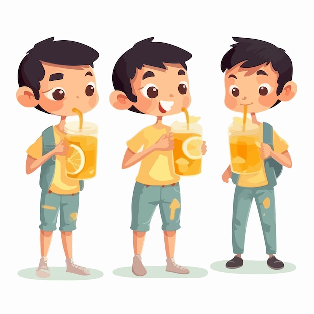 Vector van een kind met limonade cartoon stijl jonge jongen