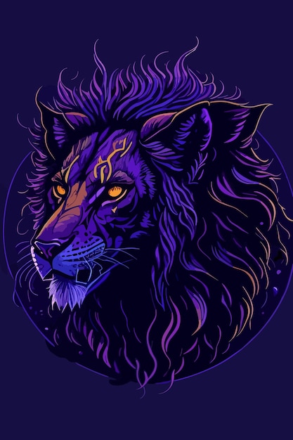 vector van een leeuw digitale kunst in paars illustratie kunstontwerp logo poster en t-shirt ontwerp