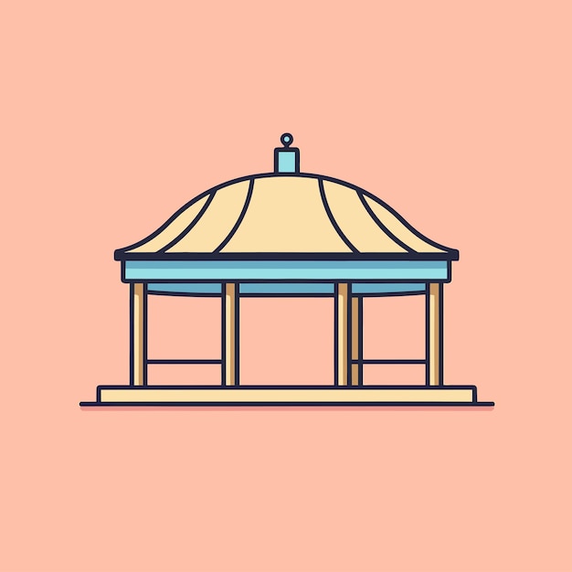 Vector van een roze gazebo met een blauw dak op een platte icoonvector