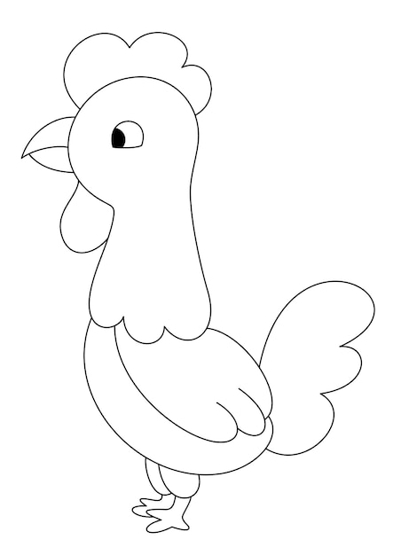Vector van een schattige cartoon kip in zwart-wit kleurbladen