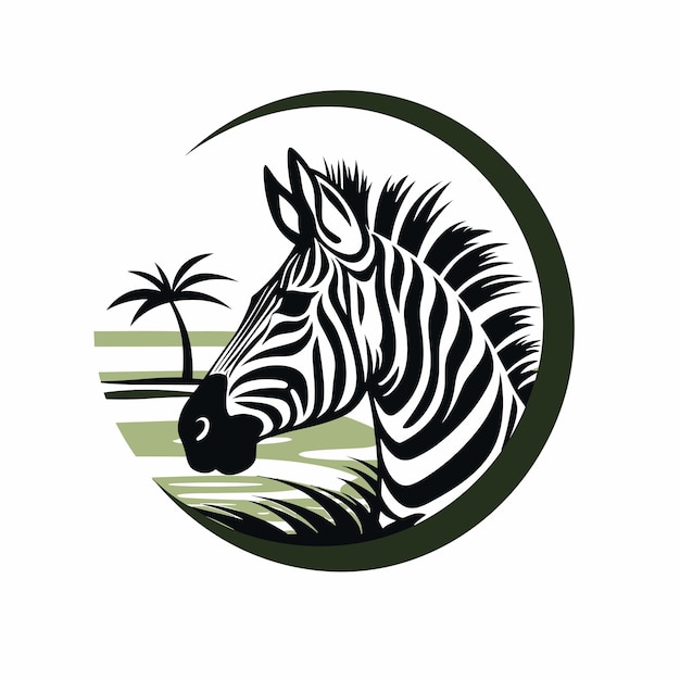 Vector van een sierlijke zebra in een weelderig graslandschap met een majestueuze palmboom op de achtergrond