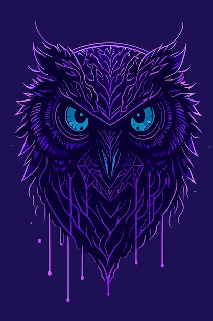 vector van een uil digitale kunst in paars illustratie art design logo poster en t-shirt design