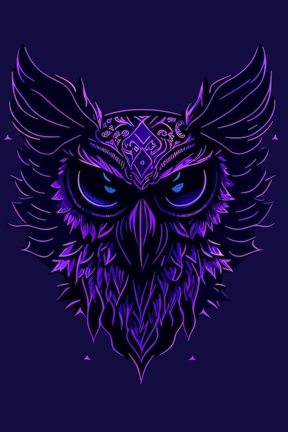 vector van een uil digitale kunst in paars illustratie art design logo poster en t-shirt design