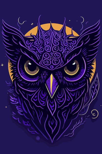 vector van een uil digitale kunst in paars illustratie art design logo poster en t-shirt design