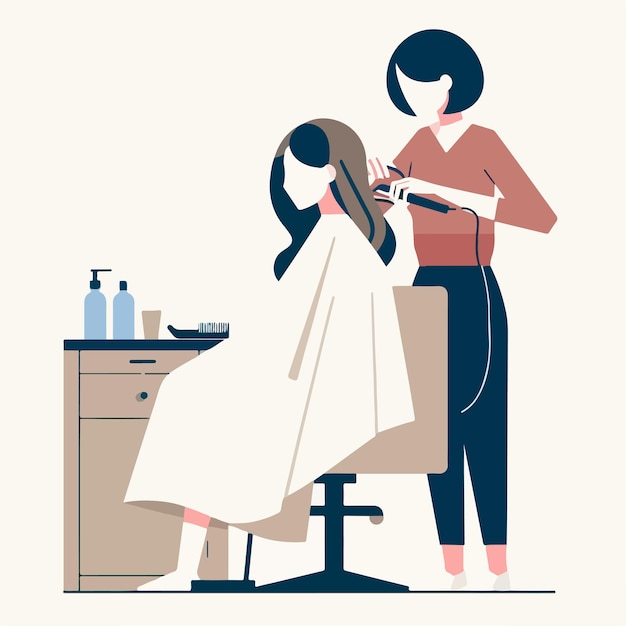 Vector van een vrouw die haar haar scheert in een platte ontwerpstijl