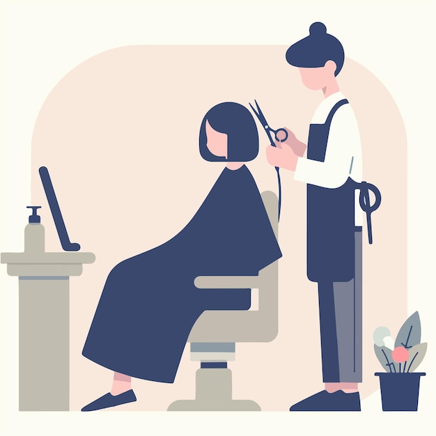 Vector van een vrouw die haar haar scheert in een platte ontwerpstijl