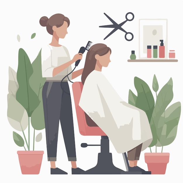 Vector van een vrouw die haar haar scheert in een platte ontwerpstijl