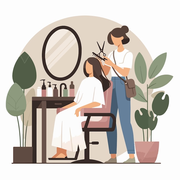 Vector van een vrouw die haar haar scheert in een platte ontwerpstijl