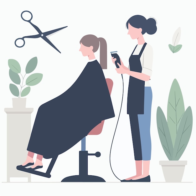Vector van een vrouw die haar haar scheert in een platte ontwerpstijl