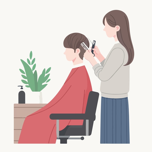 Vector van een vrouw die haar haar scheert in een platte ontwerpstijl