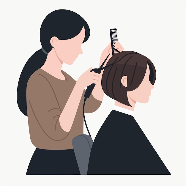 Vector van een vrouw die haar haar scheert in een platte ontwerpstijl