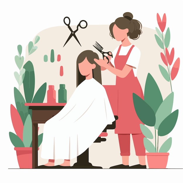Vector van een vrouw die haar haar scheert in een platte ontwerpstijl
