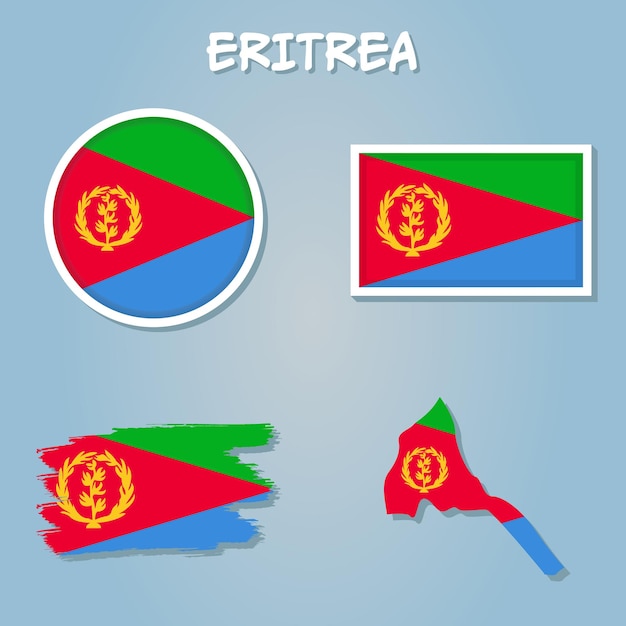 Vector van Eritrea land overzicht silhouet met vlag set