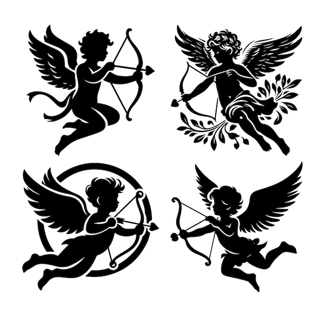 Vector van het silhouet van Cupido Illustratie set