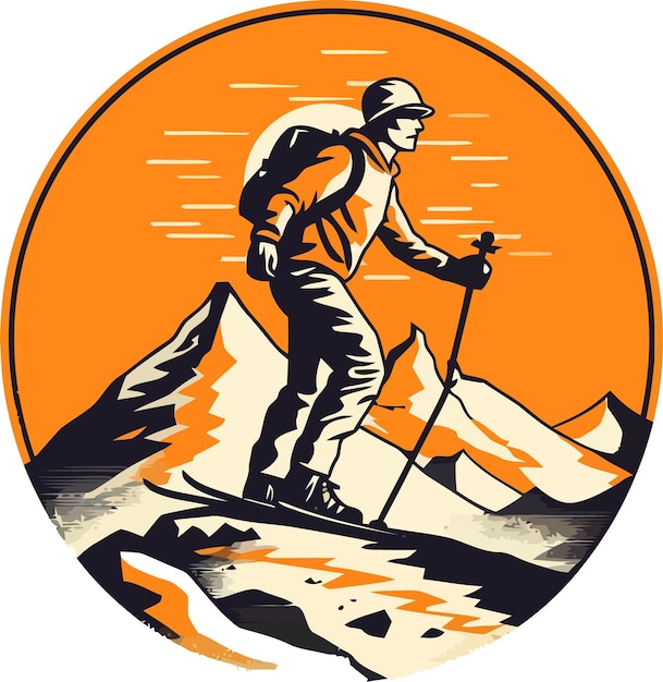 Vector van het spelen van ski in sneeuwmascotte-logo