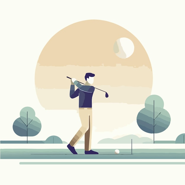 Vector vector van mensen die golf spelen met een eenvoudige en minimalistische platte ontwerpstijl