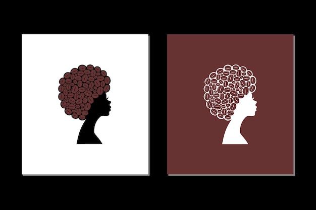 Vector van mooie afrikaanse vrouw met krullend haar van coffee bean icon logo vector design