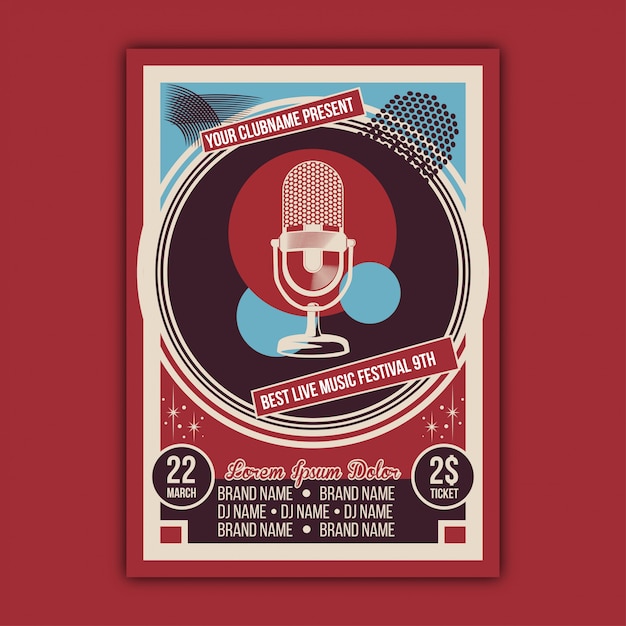 Vector van Vintage muziek evenement poster sjabloon