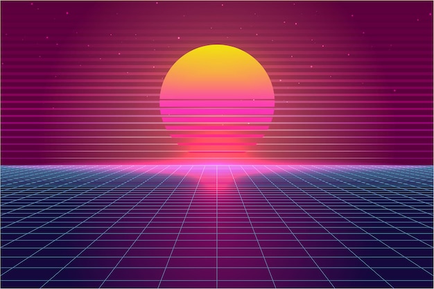 Vettore vector vaporwave retrowave synthwave retro scifi sfondo futuristico degli anni '80 e '90 copertina