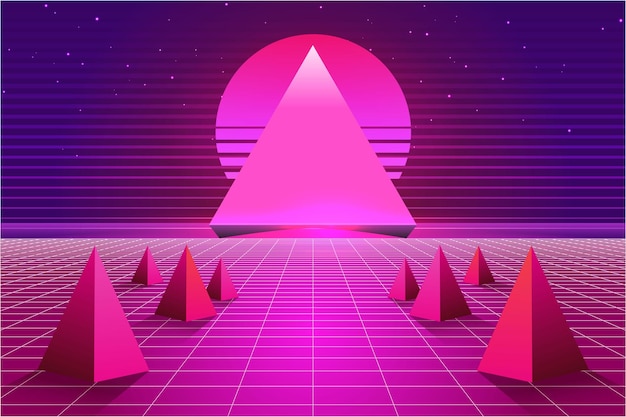 벡터 vaporwave retrowave synthwave 복고풍 scifi 미래 배경 1980 년대와 1990 년대 커버