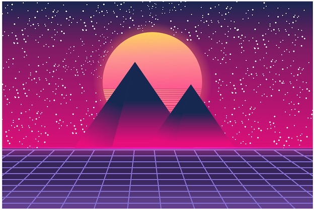 Vector vector vaporwave retrowave synthwave retro scifi futuristic background 1980s and 1990s