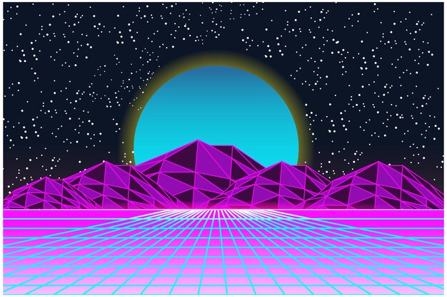 Vector vaporwave retrowave synthwave retro scifi sfondo futuristico degli anni '80 e '90