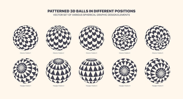 Vector Various 3D Patterned Balls In Different Positions Isolated On Background