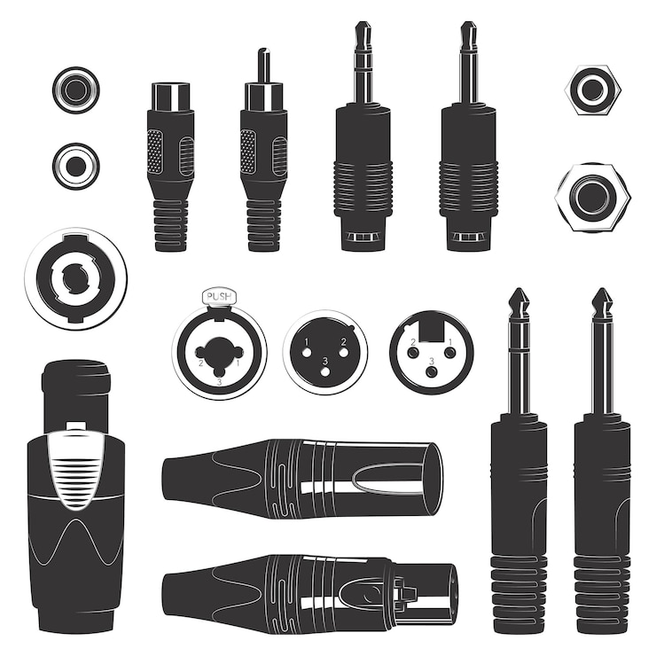 Vector vector various professional music audio xlr jack rca speakon connector set