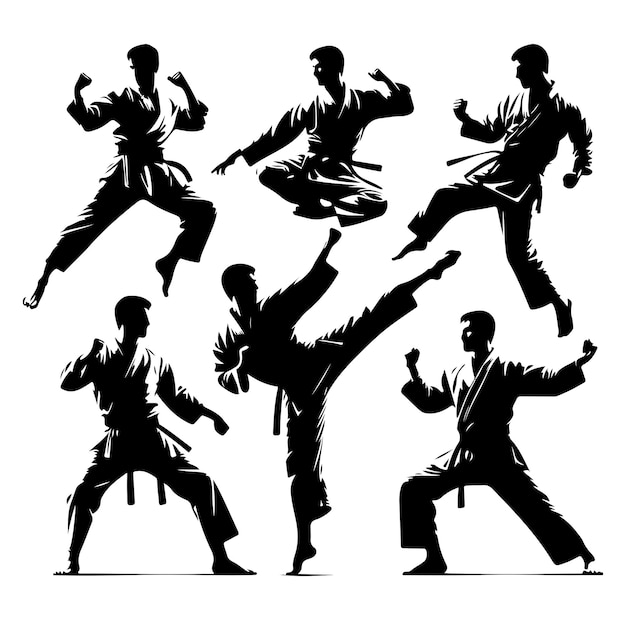 Vector vechtkunst of karate silhouetten vector illustratie