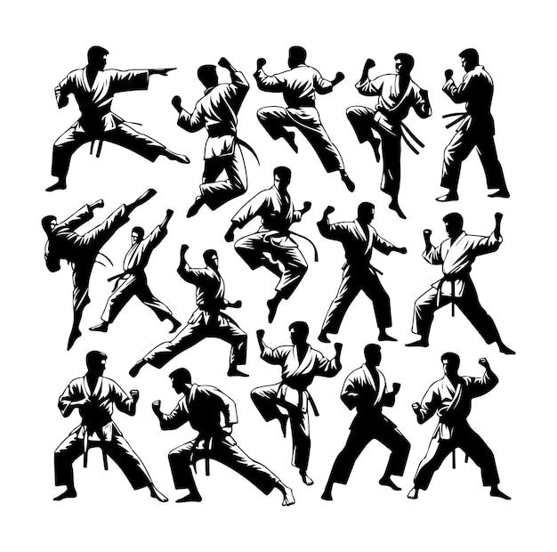 Vector vechtkunst of karate silhouetten vector illustratie