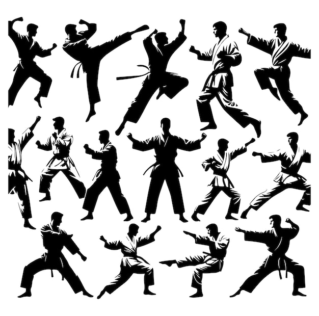 Vector vector vechtkunst of karate silhouetten vector illustratie