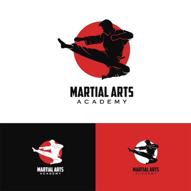 Vector vector vechtkunsten of karate met schoppen tijdens het springen logo ontwerp inspiratie