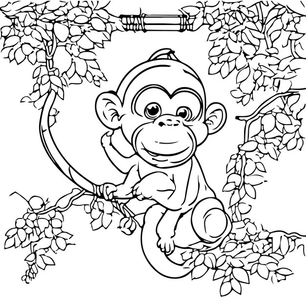 Vector vector a vector of a beautiful monkey hanging on a vine in black and white coloring