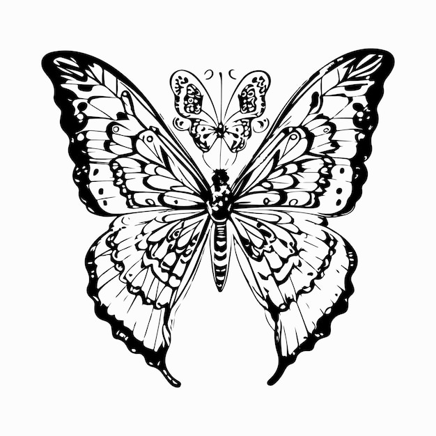 Вектор вектор мультяшной бабочки в черно-белой раскраске