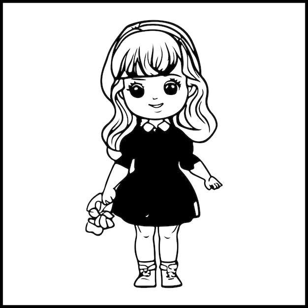 vector a vector of cute girl outline design