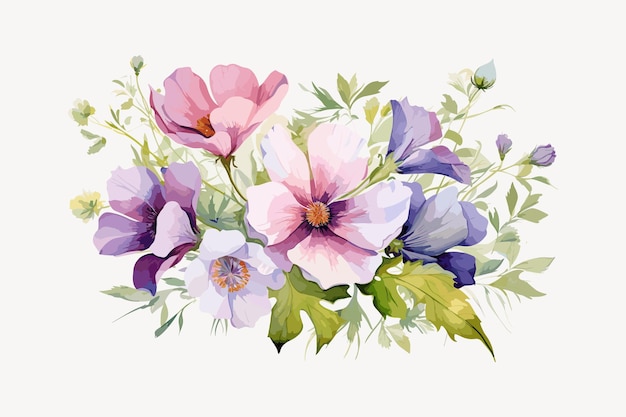Vector vector mooie aquarel bloemen met witte achtergrond