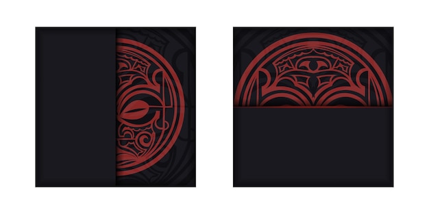 Vector Vector Ready-to-Print Postcard Design BLACK Colors with Mask Maori Patterns. Invitation template with place for your text and ornament.