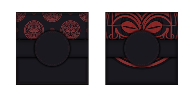 Vector vector sjabloon voor print design ansichtkaarten zwarte kleuren met masker maori patronen. een uitnodiging voorbereiden met een plaats voor uw tekst en ornamenten.