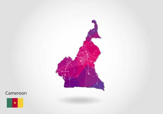 Vector veelhoekige Kameroen kaart. Laag poly-ontwerp. kaart gemaakt van driehoeken op witte achtergrond. geometrische verkreukelde driehoekige laag poly-stijl gradiëntafbeelding, lijnstippen, UI-ontwerp.