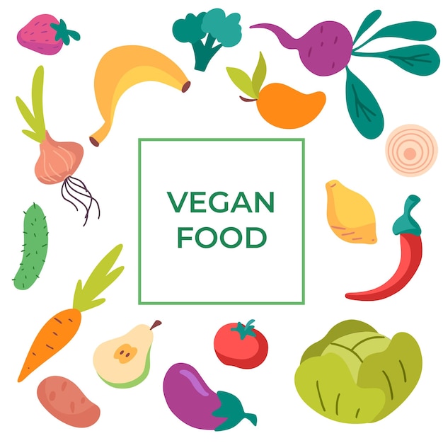 Vector Vegan healthy food illustration poster Local and organic food concept Organic natural fruit