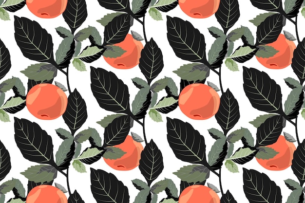 Вектор растительный орнамент бесшовные с мандаринами Оранжевые фрукты с темно-зелеными листьями