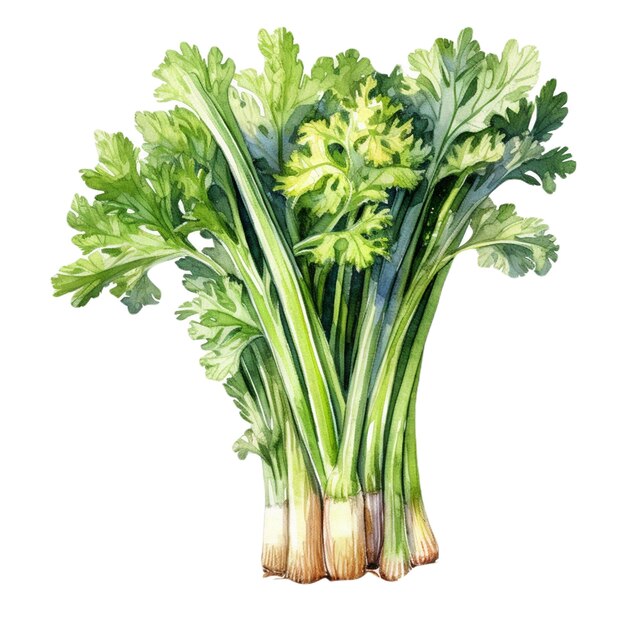 Vector Vegetables celery stalk and Cauliflower Watercolor