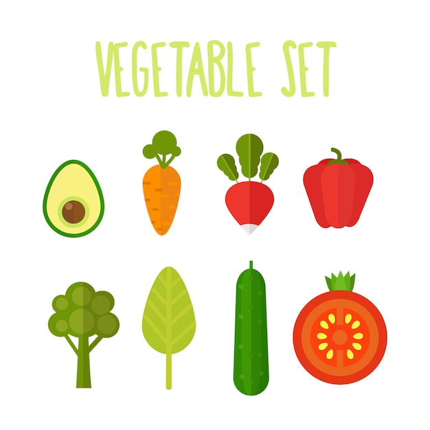 Vector vector vegetables icons set in flat style